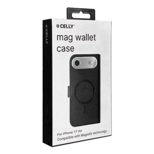 Funda para móvil Celly WALLYMAG portefeuille synthétique noire MagSafe pour iPhone 17 Air