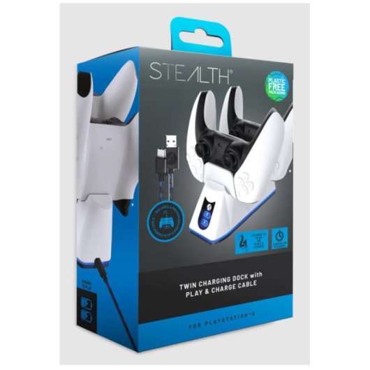 Ladestation STEALTH SP-C100V PlayStation 5 LED USB-C 2 m Schwarz Blau Weiß