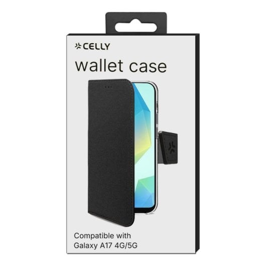 Funda para móvil Celly WALLY Funda cartera Similicuir Noir avec support pour Samsung Galaxy A17 5G/4G