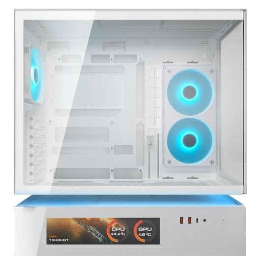 Caixa Cougar CGR-2DA4W-V Midi Tower LCD RGB Vidro Temperado Branca