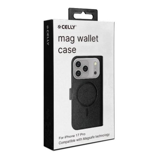 Funda para móvil Celly WALLYMAG Funda cartera Cuir synthétique Noir MagSafe pour iPhone 17 Pro