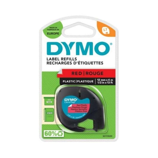 Cinta para impresora DYMO S0721630 LetraTag negro sobre rojo poliéster 12 mm