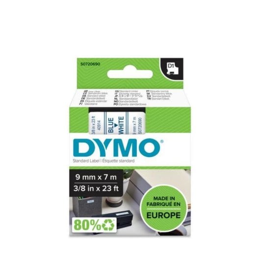 Cinta para etiquetas DYMO D1 Azul sobre blanco 9 mm x 7 m poliéster