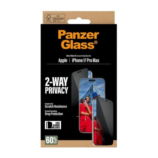 Protetor de Ecrã PanzerGlass iPhone 17 Pro Max 2-Way Privacy Ultra-Wide Fit