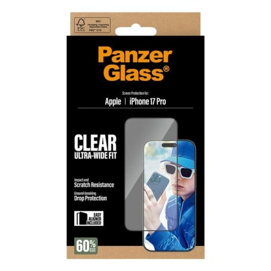 Protetor de Ecrã PanzerGlass iPhone 17 Pro Ultra-Wide Fit EasyAligner Transparente