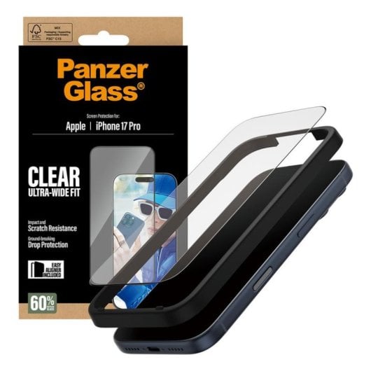 Protetor de Ecrã PanzerGlass iPhone 17 Pro Ultra-Wide Fit EasyAligner Transparente