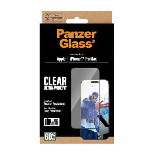 Protetor de Ecrã PanzerGlass iPhone 17 Pro Max Ultra-Wide Fit Fácil Instalação