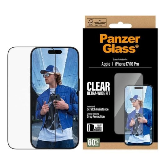 Protetor de Ecrã PanzerGlass iPhone 17 iPhone 16 Pro Ultra-Wide Fit Transparente