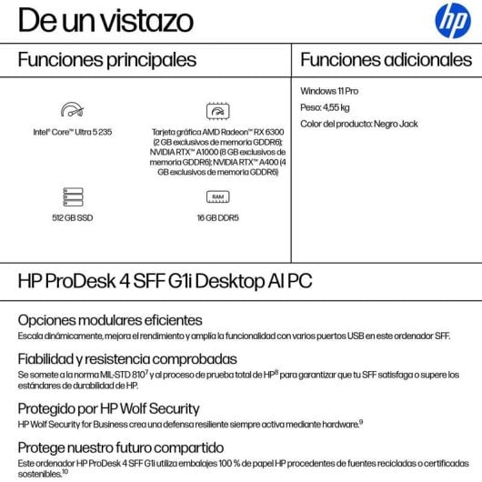 HP ProDesk 4 SFF G1i Intel Core Ultra 5 235 16GB 512GB SSD Windows 11 Pro AI PC