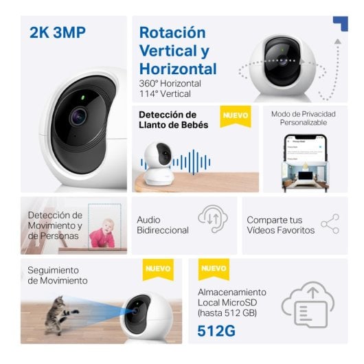 Cámara IP Tapo by TP-Link TC71 2K Visión Nocturna Interior Control por Voz Audio Bidireccional