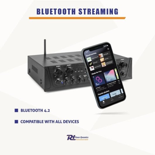 Amplificatore Audio Power Dynamics PV240BT 240W RMS Bluetooth/USB/FM Multizona Controllo Bass Alti