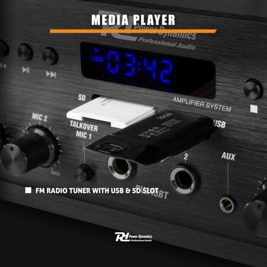Amplificatore Audio Power Dynamics PV240BT 240W RMS Bluetooth/USB/FM Multizona Controllo Bass Alti