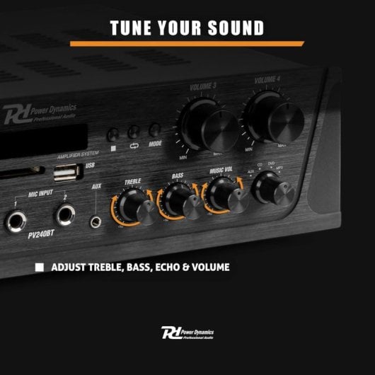 Amplificatore Audio Power Dynamics PV240BT 240W RMS Bluetooth/USB/FM Multizona Controllo Bass Alti