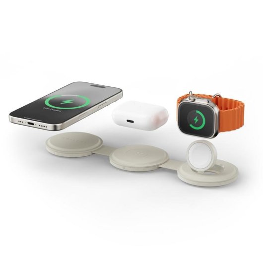 Cargador Satechi OntheGo 3 en 1 MagSafe carga inalámbrica rápida blanco