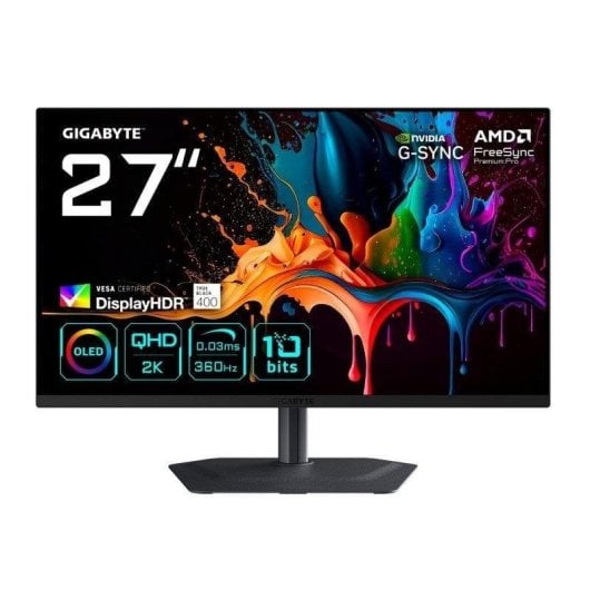 Écran PC Gigabyte MO27Q3 27" QHD 360Hz QD-OLED Plat FreeSync Pro G-SYNC HDR True Black 0,03ms