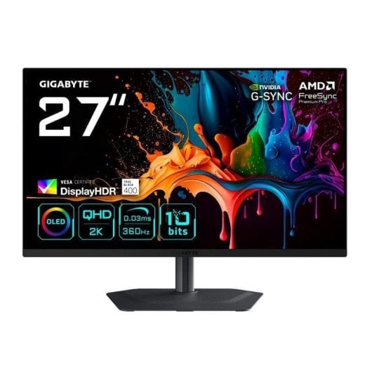Écran PC Gigabyte MO27Q3 27" QHD 360Hz QD-OLED Plat FreeSync Pro G-SYNC HDR True Black 0,03ms