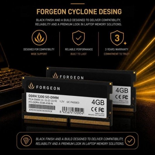 Forgeon Cyclone PLUS V2 DDR4 3200 MHz 8GB 2x4GB CL22 Negra
