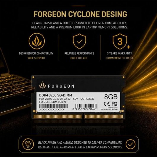 Mémoire RAM Forgeon Cyclone PLUS 8GB 1x8GB DDR4 3200MHz CL22 Noir SO-DIMM