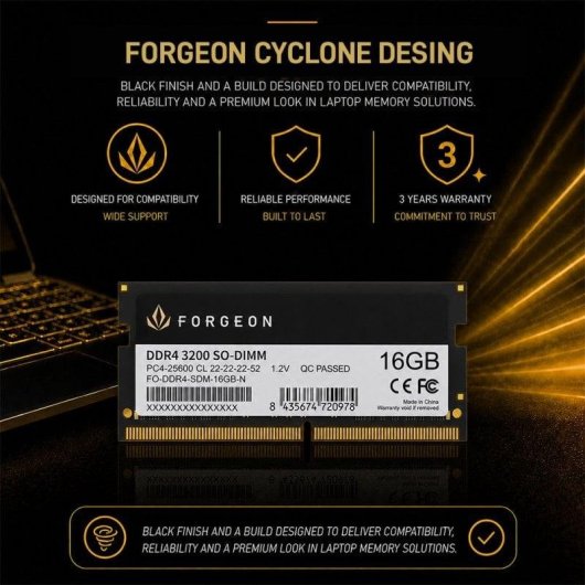 Mémoire RAM Forgeon Cyclone PLUS 16Go 1x16Go DDR4 3200MHz CL22 Noir