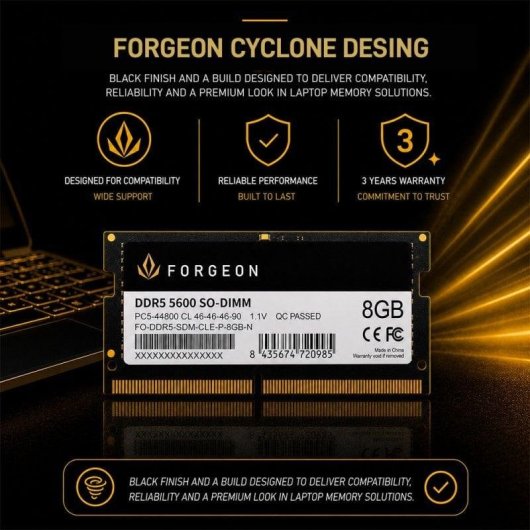 Mémoire RAM Forgeon Cyclone PRO 8GB 1x8GB DDR5 5600MHz CL46 Noir