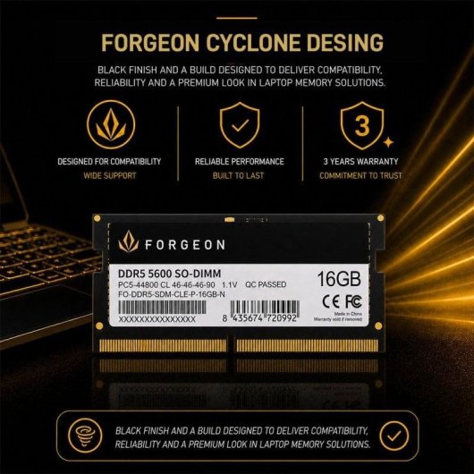 Memória RAM Forgeon Cyclone PRO 16GB 1x16GB DDR5 5600MHz CL46 Preto