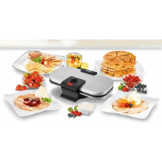 Máquina de Waffles Unold 48241 com Formato de Coração Duplo e Ajuste de Termostato, 1300W, Metal