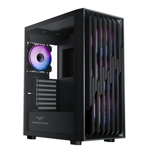 PC-Gehäuse Preyon Nest Quarry E-ATX/ATX/Micro-ATX/Mini-ITX Gehärtetes Glas Mid Tower Schwarz ARGB mit Fenster