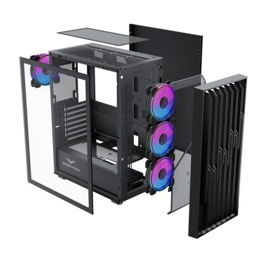 PC-Gehäuse Preyon Nest Quarry E-ATX/ATX/Micro-ATX/Mini-ITX Gehärtetes Glas Mid Tower Schwarz ARGB mit Fenster