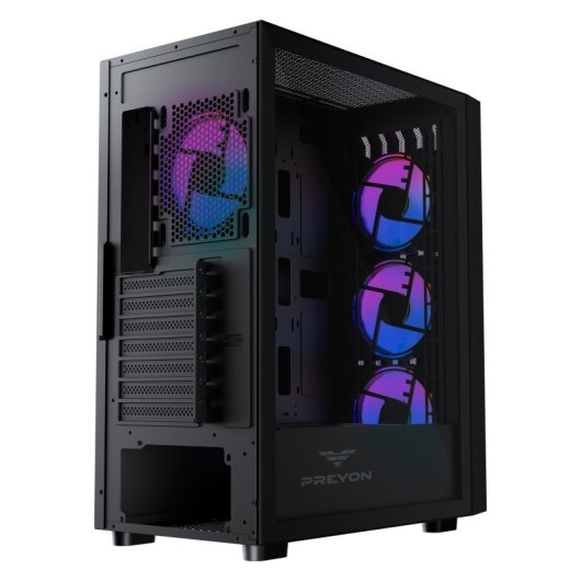 PC-Gehäuse Preyon Nest Quarry E-ATX/ATX/Micro-ATX/Mini-ITX Gehärtetes Glas Mid Tower Schwarz ARGB mit Fenster