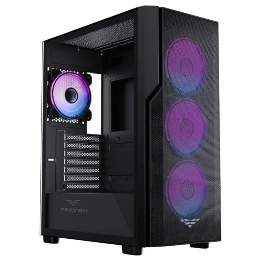 Caja PC Preyon Nest Aero ATX/E-ATX Cristal Templado Torre Negra ARGB con Ventana
