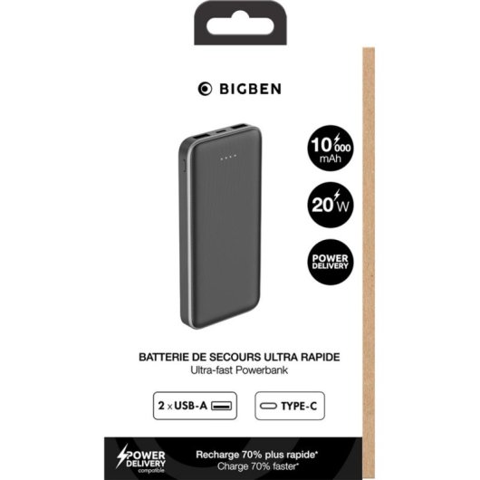 Powerbank BIGBEN CONNECTED PB10000PD2A1CB Schwarz Kompakt 10000 mAh USB-C