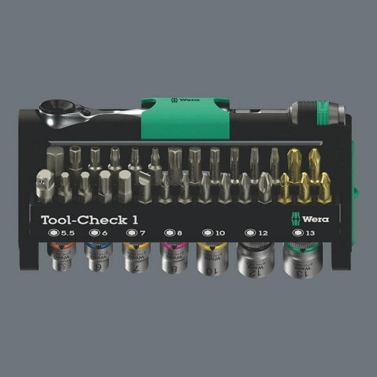 Clé à cliquet WERA Tool-Check 1 compacte 38 pièces acier inoxydable