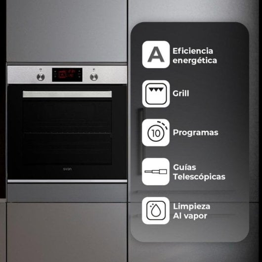Horno eléctrico Svan SHM10800DCX 78 litros Inox con autolimpieza y cortina de aire