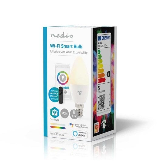 Lâmpada LED Nedis WIFILRC10E14 E27 4.9W RGBW Wi-Fi SmartLife