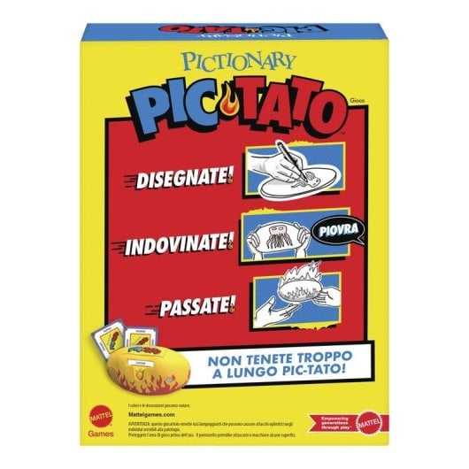 Jogo de Tabuleiro Mattel Pictionary Pic-Tato desenho multijogador 8+ pilhas AAA