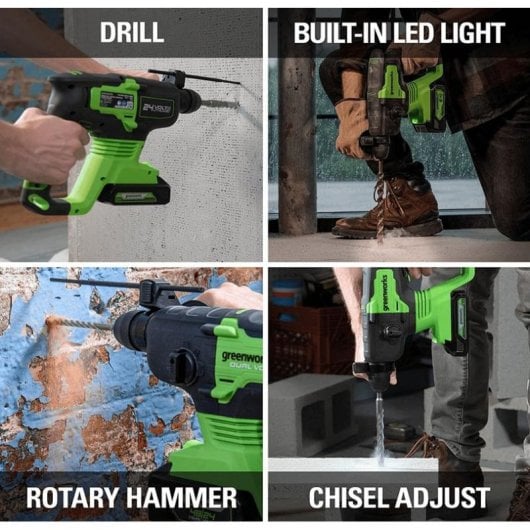 Martelo Perfurador Greenworks 3803007 Brushless 24V 2J Sem Fio Keyless