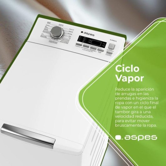 Lavadora Aspes ALCS6201C Carga Superior 6 kg 1200 rpm Clase C Blanca Display LED Vapor