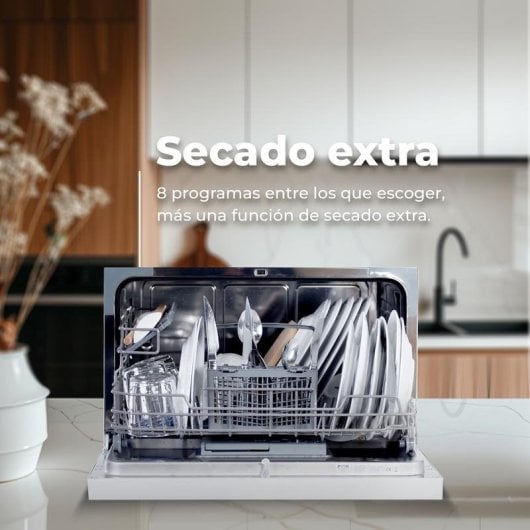Lavavajillas Evvo Mini D 6 Servicios Clase D compacto con panel táctil y inicio diferido