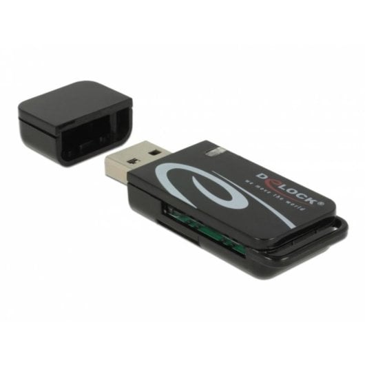 Leitor de Cartões Delock Mini USB 2.0 SD MicroSD Preto Hot-Swap Plug and Play