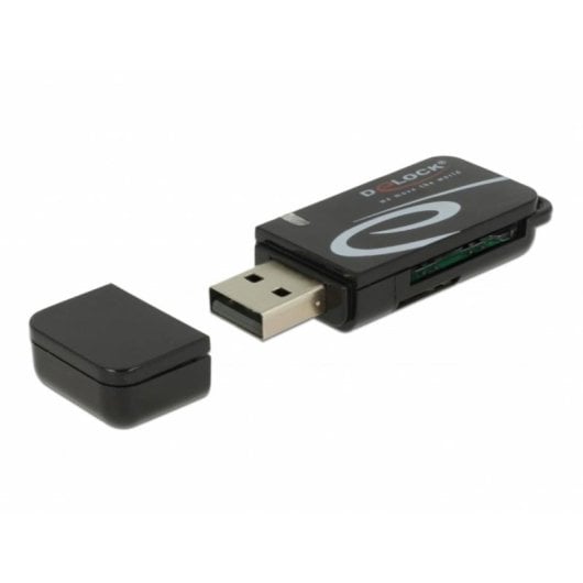 Leitor de Cartões Delock Mini USB 2.0 SD MicroSD Preto Hot-Swap Plug and Play