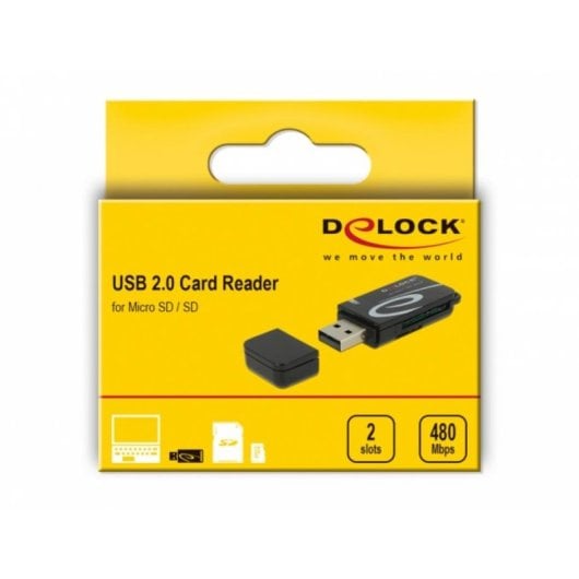 Leitor de Cartões Delock Mini USB 2.0 SD MicroSD Preto Hot-Swap Plug and Play