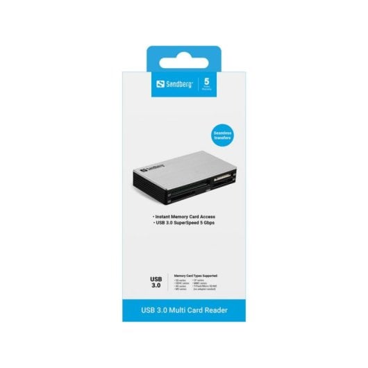 Lecteur de cartes Sandberg USB 3.0 Multi Card Reader transfert 5000 Mbit/s noir argent