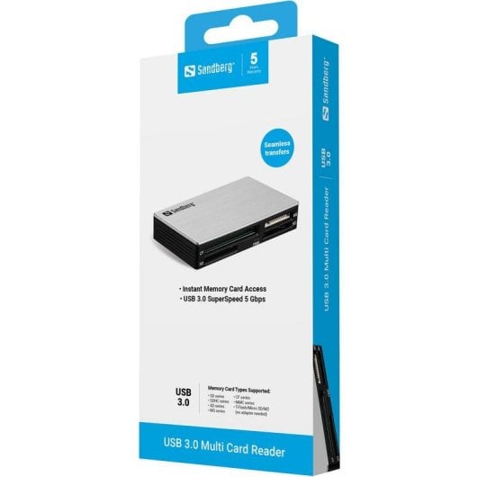 Lecteur de cartes Sandberg USB 3.0 Multi Card Reader transfert 5000 Mbit/s noir argent