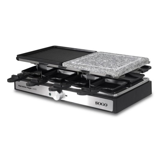 Parrillengerät SOGO BAR-SS-10387 Raclette Grill 1400W 8 Personen Antihaft Steinplatte