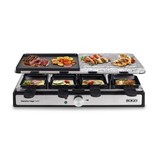 Parrillengerät SOGO BAR-SS-10387 Raclette Grill 1400W 8 Personen Antihaft Steinplatte