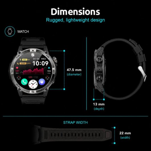Nilait Watch Commeta One smartwatch AMOLED con GPS de alto rendimiento (Negro)