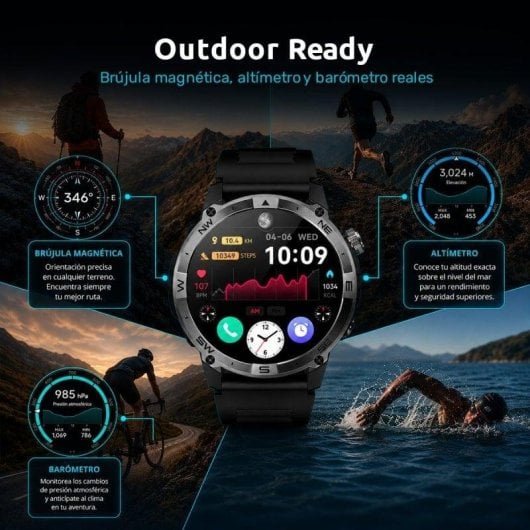 Nilait Watch Commeta One smartwatch AMOLED con GPS de alto rendimiento (Negro)