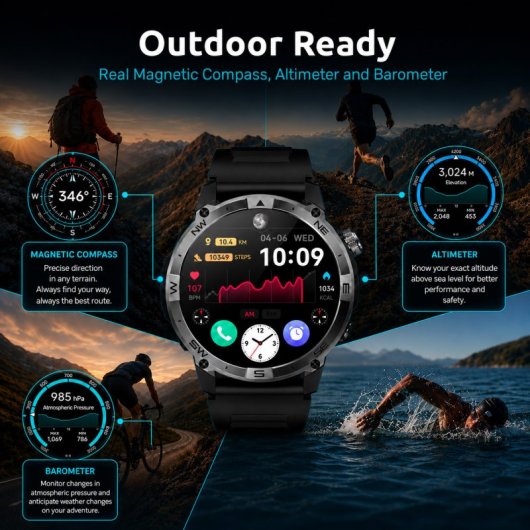 Nilait Watch Commeta One smartwatch AMOLED con GPS de alto rendimiento (Negro)