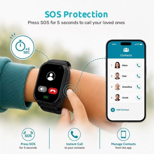 Nilait Kids Watch Safe GPS Smartwatch Infantil 4G con Videollamadas, Llamadas y Botón SOS Negro