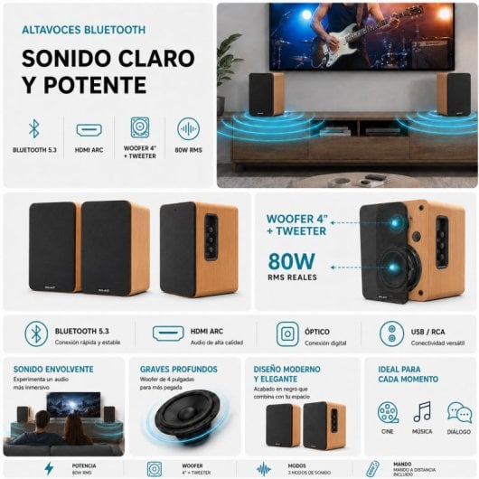Altoparlanti Nilait Bluetooth 80W HDMI ARC Ottico USB RCA con telecomando